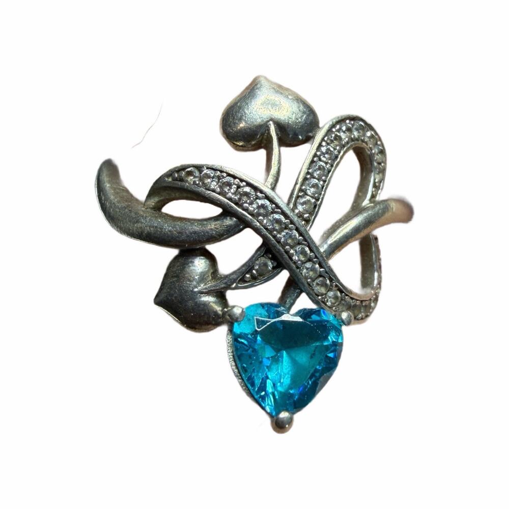 925 Sterling Silver Topaz Three Heart Ring Size 8.75